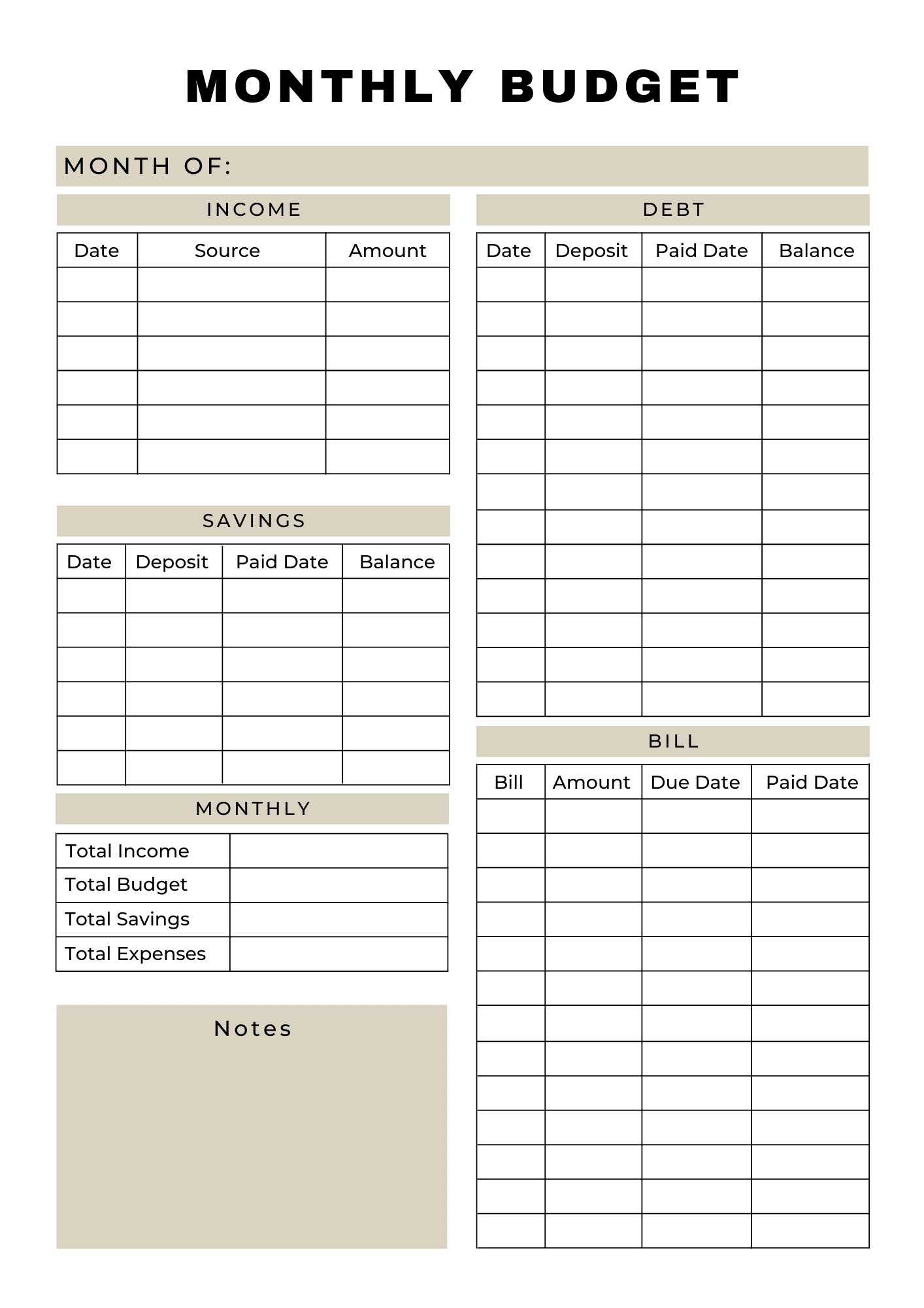 Basic Budget Template Free Printable